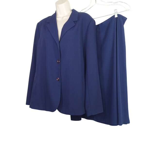 Vintage Sag Harbor Navy Blue 2 pc Blazer and Skirt Suit Set Women Size 16 Work - Picture 1 of 16